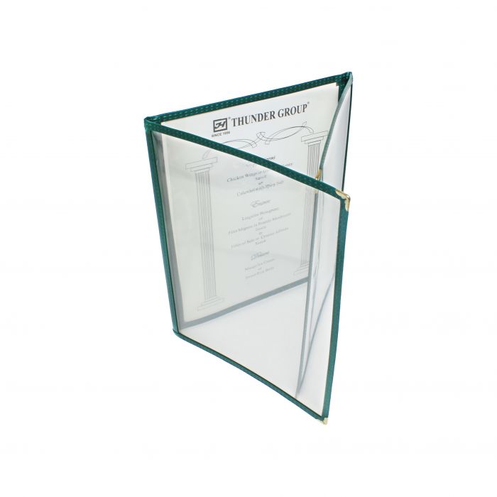 Thunder Group Triple Fold Menu Cover is a reliable and stylish solution for restaurants and hospitality venues seeking to showcase their menus with clarity and durability. Featuring a triple-fold design, it offers expanded space for displaying a wide range of menu items, making it ideal for establishments with extensive food and beverage selections. Crafted from flexible plastic laminate, this cover is built to endure frequent handling while maintaining its polished look.