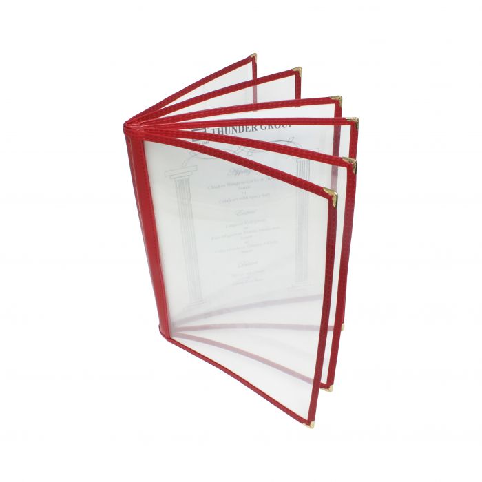Thunder Group 6 Page Book Fold Menu Cover is a professional and durable menu presentation solution tailored for the food service and hospitality industry. With a 6-page book fold design, this menu cover allows for a comprehensive display of menu offerings, making it ideal for establishments with a broad selection of dishes and beverages. Made from flexible plastic laminate, it stands up to daily wear and tear while remaining easy to clean and maintain.