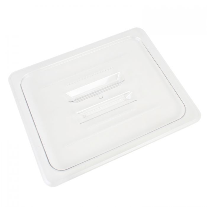 Thunder Group Solid Cover For Half Size Food Pan is a dependable solution for commercial kitchens that prioritize durability and efficiency. Designed to fit half-size food pans, this solid cover is made from high-quality polycarbonate, offering excellent resistance to breakage and scratching. Its clear construction allows for easy visibility of contents without the need to remove the lid, helping streamline kitchen operations. A built-in handle ensures a secure grip for quick and convenient use.