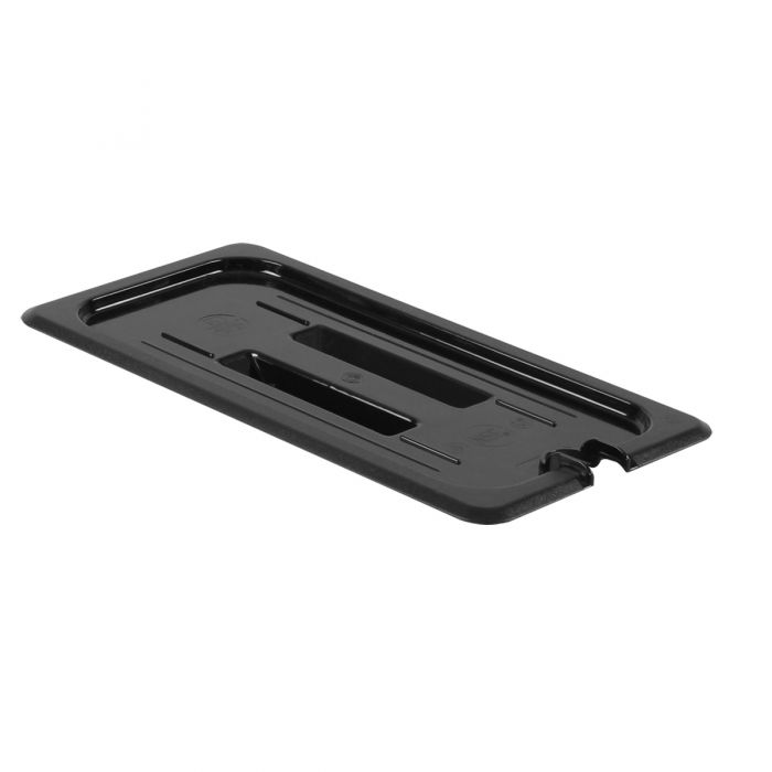 Thunder Group Slotted Cover For Third Size Food Pan is a dependable solution for commercial kitchens that prioritize durability and efficiency. Designed to fit third-size food pans, this solid cover is made from high-quality polycarbonate, offering excellent resistance to breakage and scratching. Its clear construction allows for easy visibility of contents without the need to remove the lid, helping streamline kitchen operations. A built-in handle ensures a secure grip for quick and convenient use.