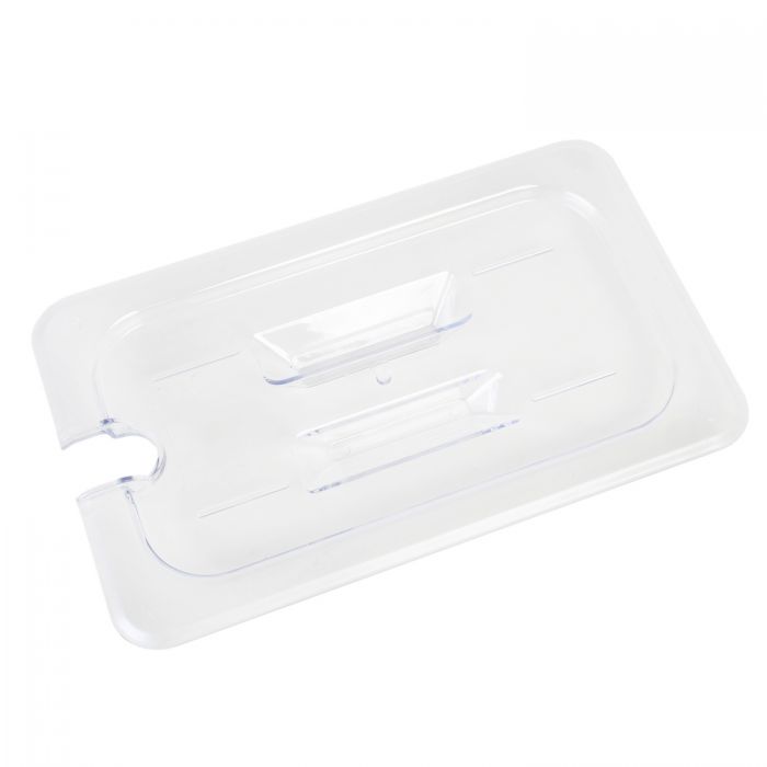 Thunder Group Slotted Cover For Quarter Size Food Pan is a dependable solution for commercial kitchens that prioritize durability and efficiency. Designed to fit quarter-size food pans, this solid cover is made from high-quality polycarbonate, offering excellent resistance to breakage and scratching. Its clear construction allows for easy visibility of contents without the need to remove the lid, helping streamline kitchen operations. A built-in handle ensures a secure grip for quick and convenient use.