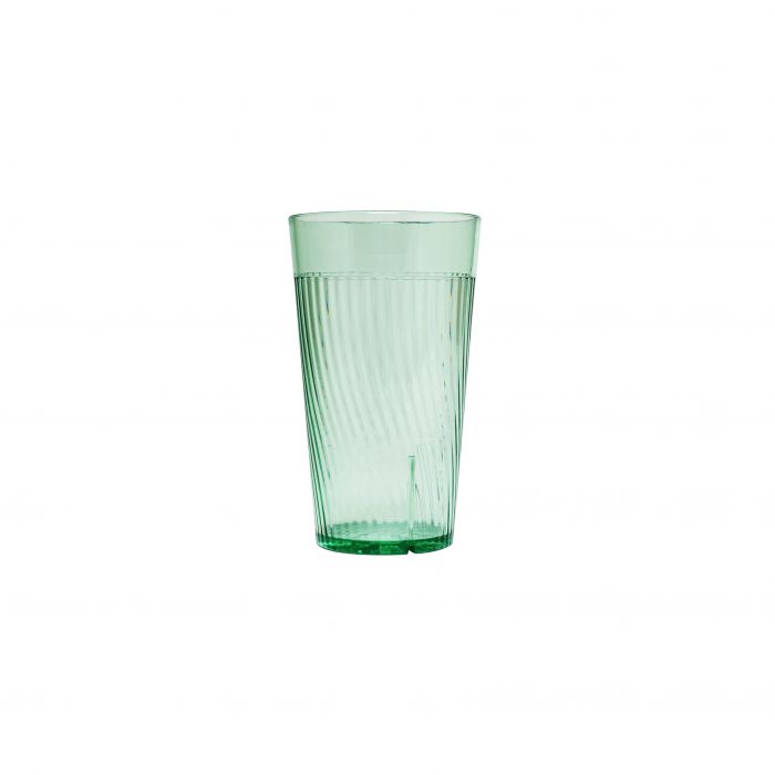 Thunder Group Belize Tumbler 12/Pcs features a unique swirl design that mimics the brilliance of glass. Crafted from durable polycarbonate in a vibrant green color, it measures 2.625 inches in diameter and 4.375 inches in height, delivering a sophisticated yet sturdy drinkware option. This patented starburst design minimizes skidding on wet surfaces and allows water to drain away when inverted for drying or stacking.
