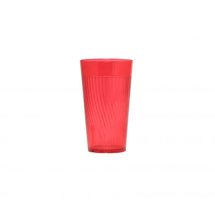 Thunder Group Belize Tumbler 12/Pcs features a unique swirl design that mimics the brilliance of glass. Crafted from durable polycarbonate in a vibrant red color, it measures 2.625 inches in diameter and 4.375 inches in height, delivering a sophisticated yet sturdy drinkware option. This patented starburst design minimizes skidding on wet surfaces and allows water to drain away when inverted for drying or stacking.