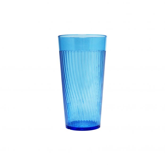 Thunder Group Belize Tumbler 12/Pcs features a unique swirl design that mimics the brilliance of glass. Made from durable blue polycarbonate, it features a unique swirl design that adds style while minimizing skidding on wet surfaces. The patented starburst base design helps drain residual water when inverted for stacking. Ideal for restaurants, catered events, or daily home use.