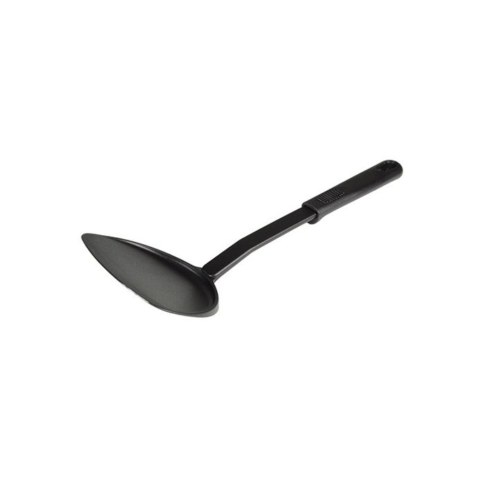 Thunder Group Solid Turner is crafted with a durable high-heat nylon head and a strong polypropylene handle, making it perfect for flipping, stirring, and serving hot foods right from the pan. Heat resistant up to 410°F, it’s safe for use on all nonstick cookware without causing scratches. The sleek black design enhances any kitchen’s look, while the ergonomic handle provides a secure comfortable grip.