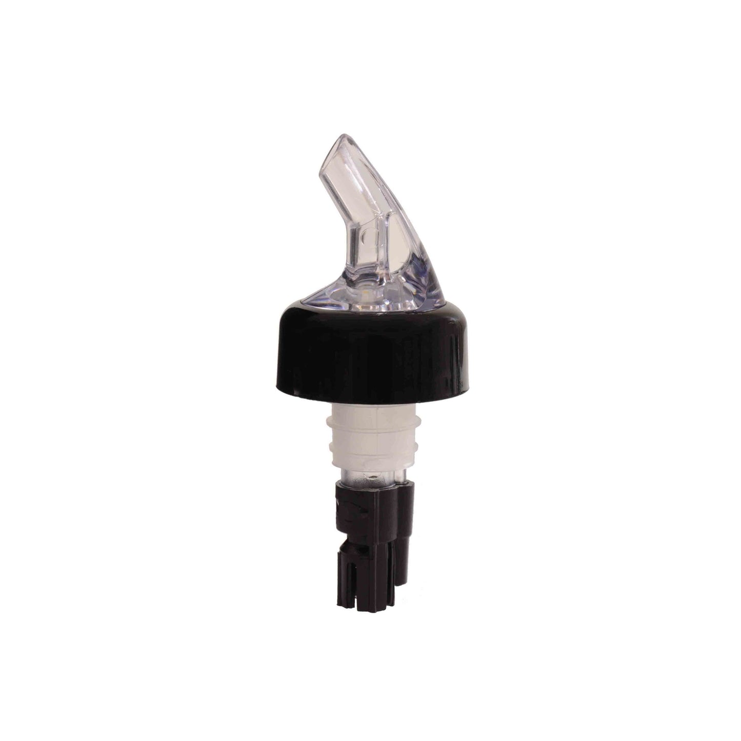 Thunder Group Measured Liquor Pourer 12/Pcs features a color-coded black tail with a sleek black collar, crafted from durable acrylonitrile for precise and consistent pours. Designed to fit standard 750 ml liquor bottles, it dispenses an exact 0.63 oz (5/8 oz) shot, helping bars, restaurants, and home bartenders control portions, reduce waste, and speed up service. The color coding allows staff to easily identify pour sizes, keeping your bar organized and efficient.