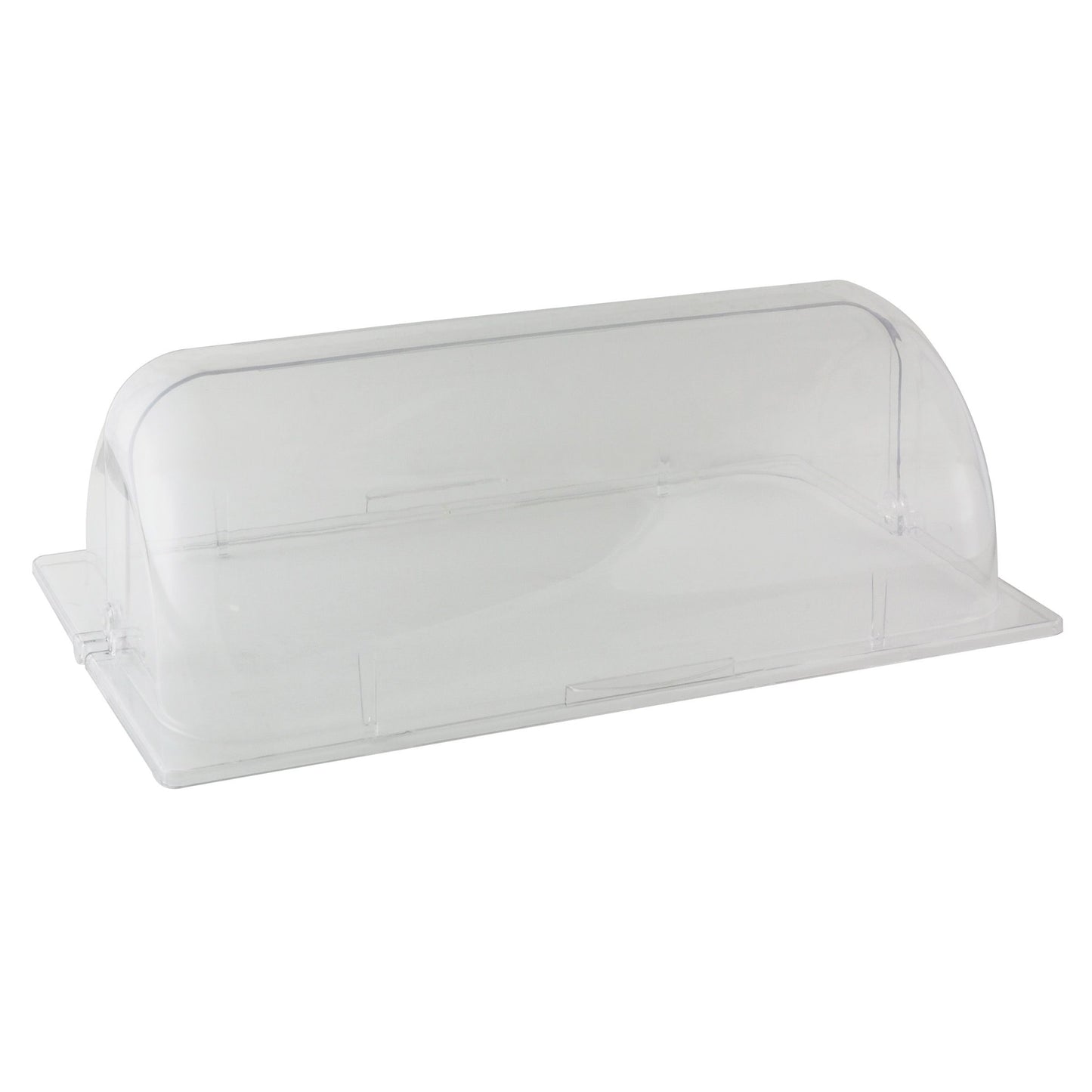 Thunder Group Roll Top Chafer Cover is crafted from clear, durable polycarbonate and is ideal for elegant food presentation and protection. Measuring 21.1x14.25x7.3 inches, this roll-top cover provides convenient access to food while keeping it covered and sanitary. The transparent design enhances food visibility for buffets, catered events, and food displays. Lightweight yet sturdy, this chafer cover offers functionality and style in any foodservice setting.