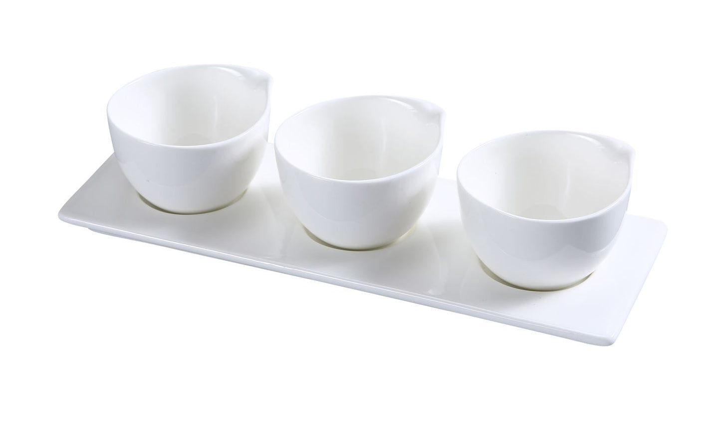 Yanco Three Cup With Tray PS-722 12/Pcs is a refined and versatile addition to your tableware collection, designed for serving small portions of herbs, spices, dips, and sauces. This set includes three 4-ounce porcelain cups, each 3 inches in diameter, placed on a 10.5x3.5-inch tray. Crafted from high-quality porcelain with an elegant glaze finish, this set brings sophistication to your dining presentation.