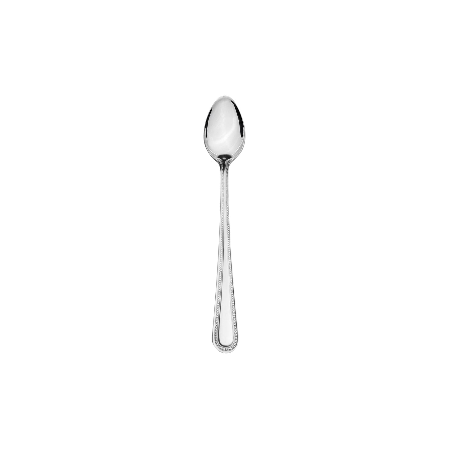 Thunder Group Iced Teaspoon 12/Pcs features a long handle and elegant beaded edge design, making it ideal for stirring tall glasses of iced tea, lemonade, or specialty drinks. Crafted from durable stainless steel, this spoon combines style and functionality for restaurants, hotels, catered events, or everyday dining. Its polished finish ensures lasting shine, and it is dishwasher safe for effortless cleaning.