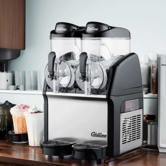 Coldline GRANITA-2N Double 2 Bowl Pourover Granita Slush Machine, 6-gallon capacity, ideal for serving granitas, slushes, and frozen drinks. Features dual bowls for easy dispensing and high-volume use.