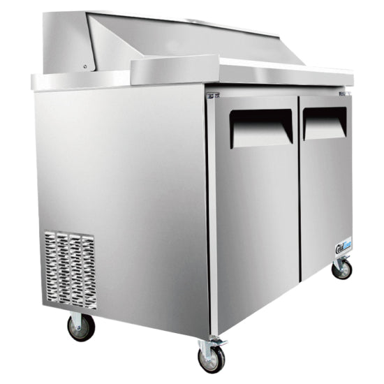 Coldline SP36T 36-inch refrigerated sandwich prep table with stainless steel construction, integrated cutting board, and food pans, designed for efficient sandwich and salad prep in commercial kitchens.