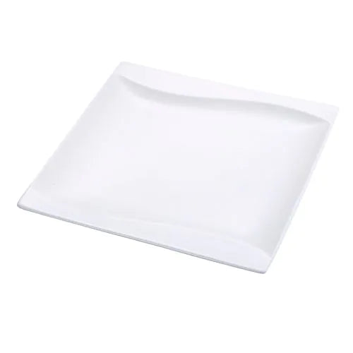 Yanco Square Plate SW-108 is an elegant and functional choice for serving appetizer platters, starters, and main course meals. Crafted from high-quality porcelain, it features a smooth white glaze and distinctive sea wave-shaped sides that bring a refined touch to any dining setting. With its 8-inch size, this plate enhances food presentation while offering durability for long-term use.