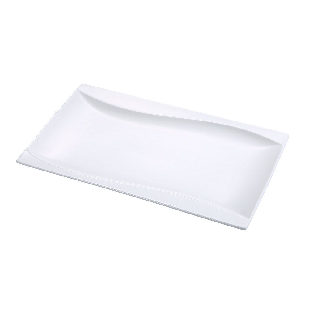 Yanco Rectangular Plate SW-209 is an elegant and practical choice for serving appetizer platters, sharing meals, main courses, and sushi. Crafted from high-quality porcelain, it features a smooth white glaze and distinctive sea wave-shaped sides that add a refined touch to any dining setting. With its spacious size, this plate enhances food presentation while ensuring durability for frequent use.