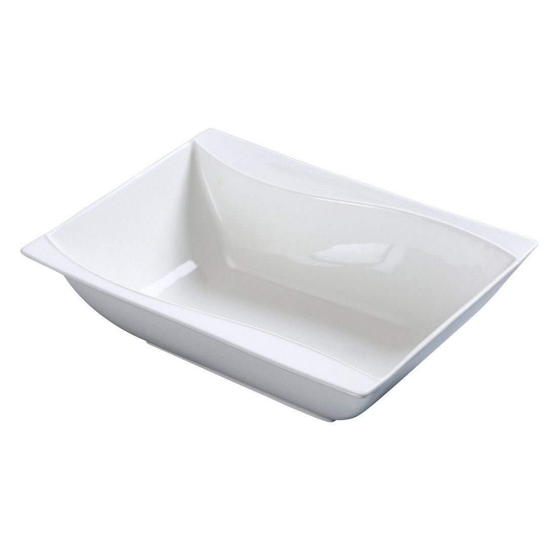 Yanco Rectangular Bowl SW-409 is a refined and versatile choice for serving soups, main course meals, and a variety of other dishes. Crafted from high-quality porcelain, it features a smooth white glaze and distinctive sea wave-shaped sides that add a touch of elegance to any dining setting. With its 25 oz size and 9-inch length, this bowl enhances food presentation while ensuring durability for frequent use.