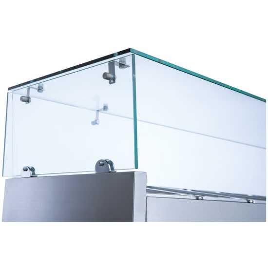 Coldline CTP48SG 48-inch refrigerated countertop salad bar with glass topping rail, featuring 4 pans. Perfect for smaller settings, this unit keeps salads and toppings fresh while offering easy visibility.