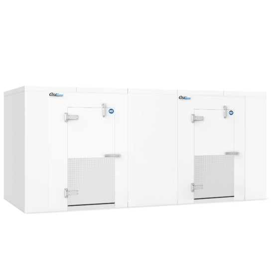 Coldline 12 x 16 walk-in cooler and freezer combo box with floor for dual-temperature food storage in restaurants grocery stores and commercial kitchens