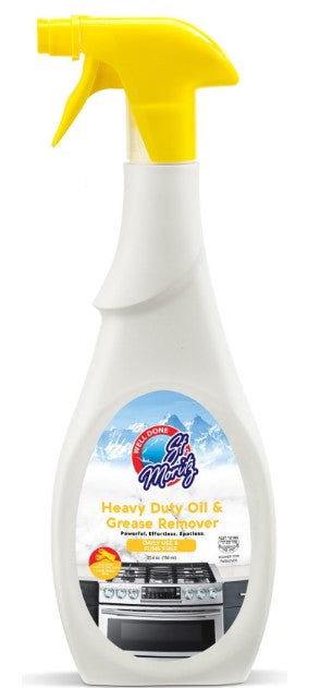 Well Done Oil & Grease Remover Lemon Scent, 25.4 oz (750 mL) spray bottle for daily kitchen and surface cleaning with a fresh lemon scent