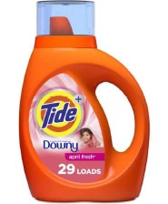 Tide Liquid HE with Downy, 42 fl oz bottle, 29 loads, cleans clothes and leaves them soft with a fresh, long-lasting scent.