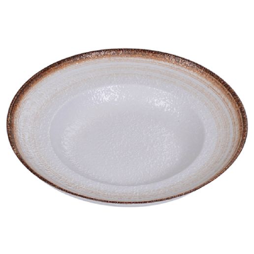 Yanco Mediterranean Pasta Bowl RO-2710 is a stylish and durable choice for serving pasta, salads, and other generous portions. Made from high-quality porcelain with a glazed finish, this round bowl features a refined two-tone design in white and brown. Measuring 10.5 inches in diameter with a height of 2 inches, it offers an 18-ounce capacity, providing ample space for a variety of dishes. Its pebbled texture enhances both visual appeal and functionality by helping to keep food securely in place.