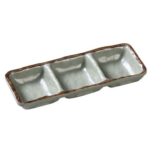 Yanco Triple Divided Dish YO-9113 is a stylish and practical way to serve multiple condiments in one sleek design. Featuring three compartments, each holding 6 oz., this rectangular dish is perfect for presenting a variety of sauces and dips with ease. Crafted from high-quality melamine, it boasts a sophisticated matte green finish that enhances any table setting.