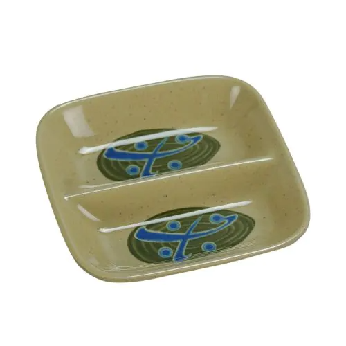 Yanco Divided Square Sauce Dish JP-0001 is a perfect solution to serve sauces, dips, spices, and herbs that accompany the oriental dishes in your food-serving establishment. Thanks to the high-quality, reliable and affordable melamine material, these sauce dishes can With stand the heavy commercial use. While looking like they are handmade ceramics such dishes won't chip, break, or stain. The Japanese collection is performed in Japanese style, that will perfectly fit most of the establishments' designs.