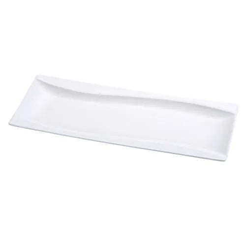 Yanco Rectangular Plate SW-215 is an elegant and practical choice for serving large sharing meals, assorted appetizers, and main courses. Crafted from high-quality porcelain, it features a smooth white glaze and distinctive sea wave-shaped sides that enhance food presentation. Its elongated design provides ample space for creative plating while ensuring durability for frequent use.