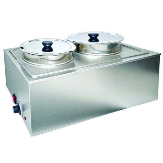 Prepline PFW500NT full-size electric countertop food and soup warmer featuring 2 inserts and 2 lids, 110V, 1200W, ideal for keeping soups and food hot in restaurants, buffets, and catering events.