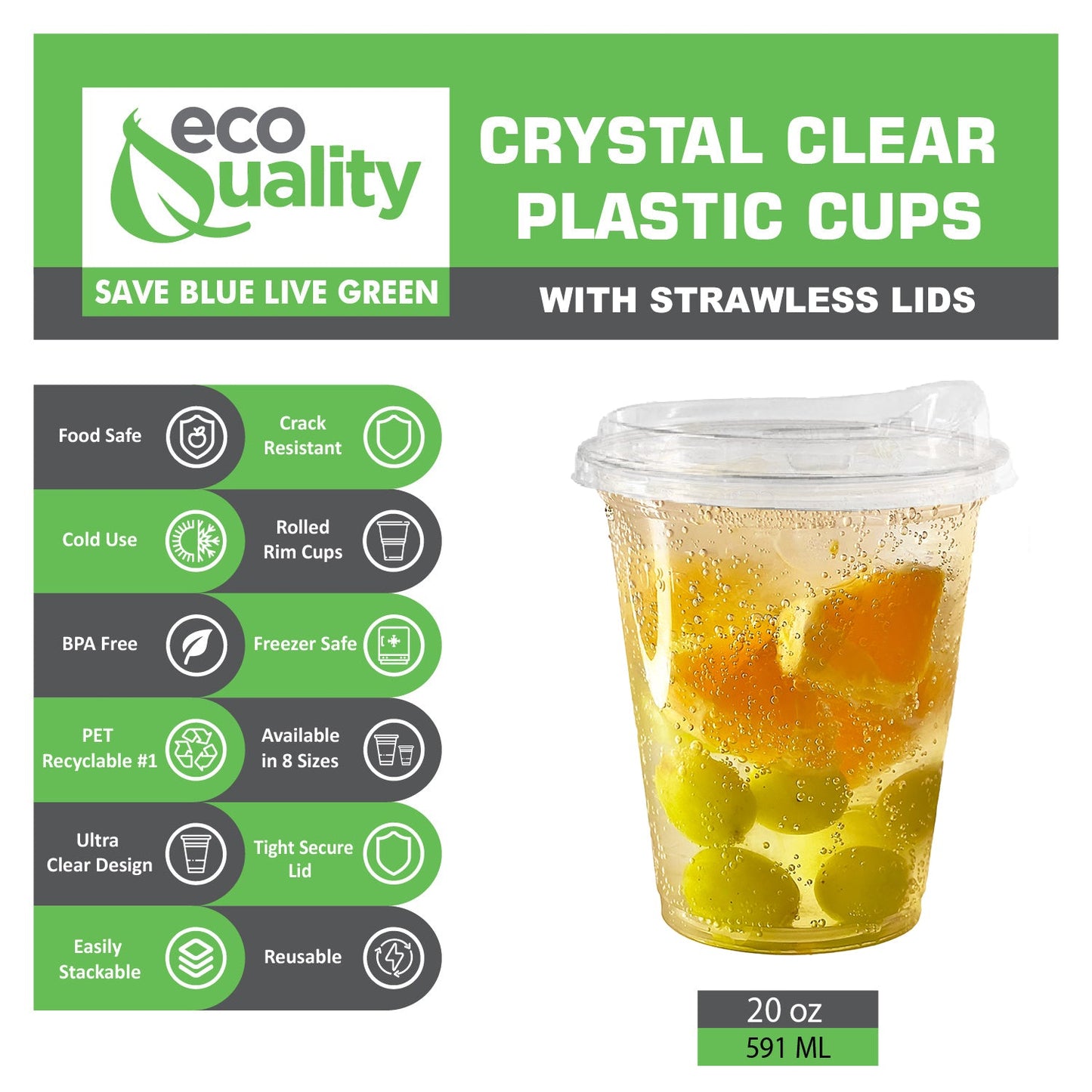 Disposable Pet Clear Plastic Smoothie Cups with Sip Through Lids