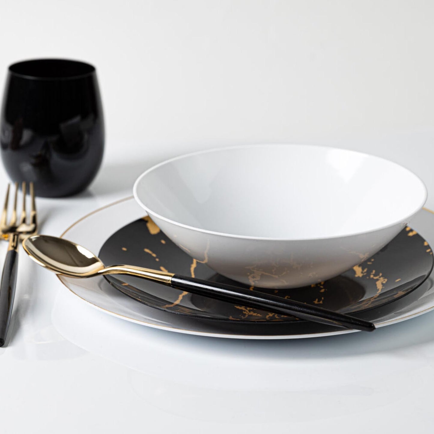 disposable bowls dinner Black plastic elegant tableware dinneware serveware china like salad bowl dessert bowl 16oz 16 ounce