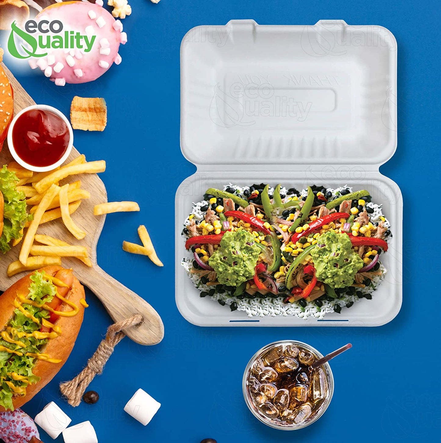 1 Compartment 9x6x3 Take Out To Go Box wax tree free Tree Free Stackable Square Hinged Clamshell Restaurants Parties Microwaveable Freezer Safe Heavy Duty Grease and Leak Resistant Proof Food Trucks Food Containers foam plastic alternative Ecofriendly Product Compostable Biodegradable Sugarcane Bagasse Clam Shell Take Out Containers carryout leftover mealprep burger box BPA Free economical burrito bowl rice plate
