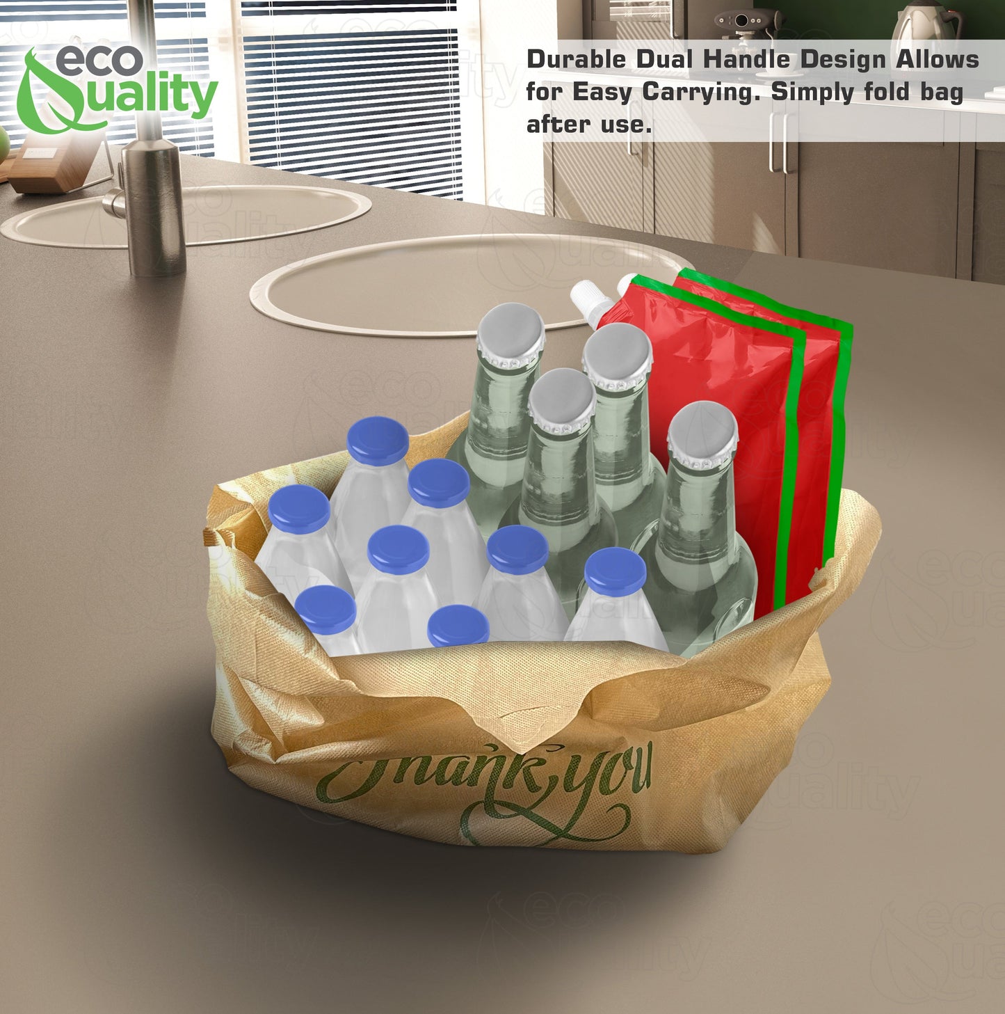 Non Woven Reusable Thank You T-Shirt Shopping Bags Large