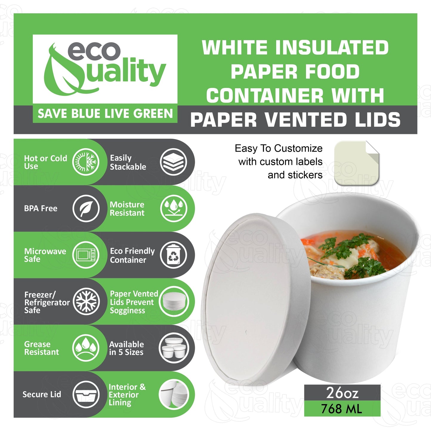 Disposable White Paper Soup Containers Ice-Cream Paper Cup With Vented Lids