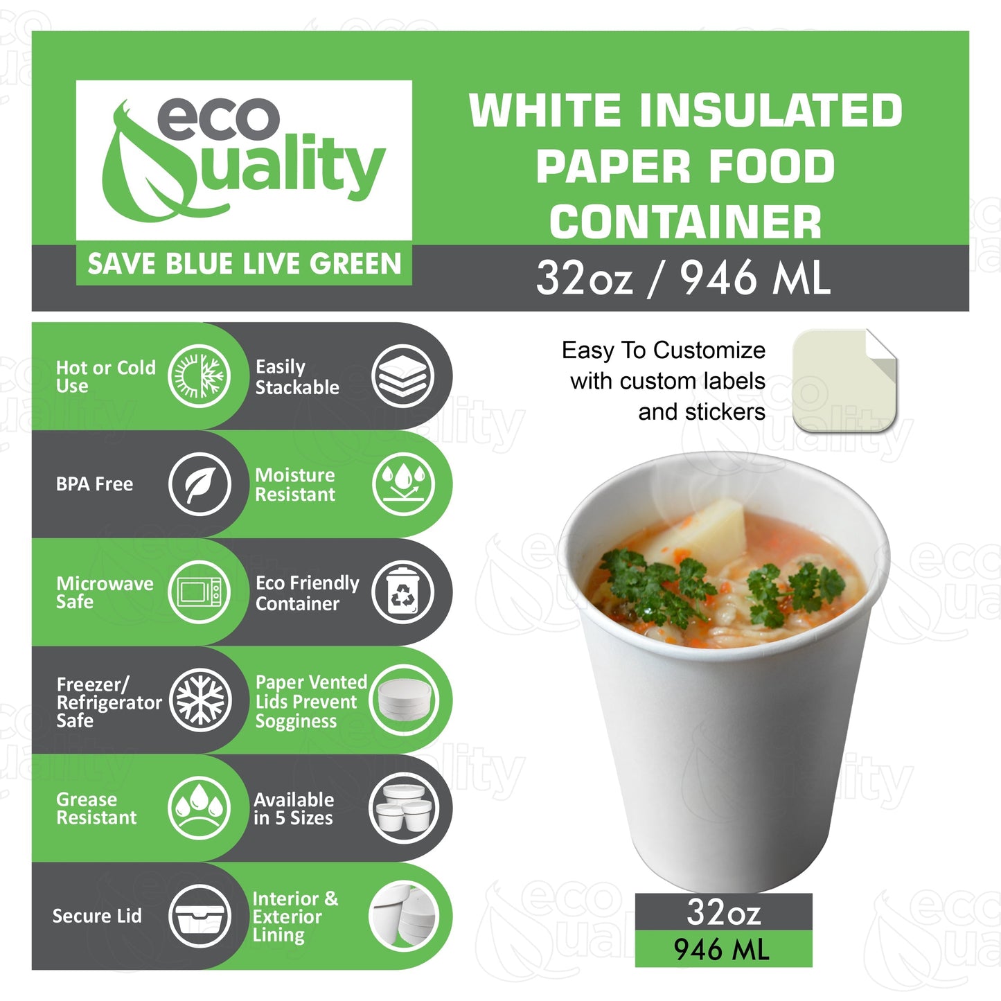 Disposable White Paper Soup Containers Ice Cream Yogurt Cups