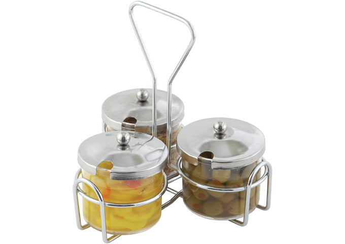 Chrome Plated 3-Ring Condiment Jar Rack