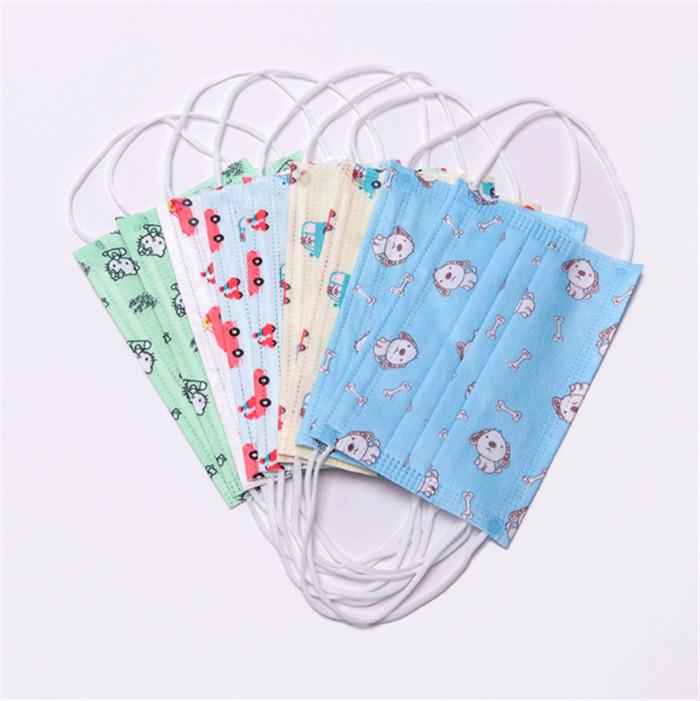 3-PLY Protective Earloop Face Masks for Kids with 6 Colors Pink, Yellow, Green, Blue, White, Kids Cartoon All in One Box 50/Case