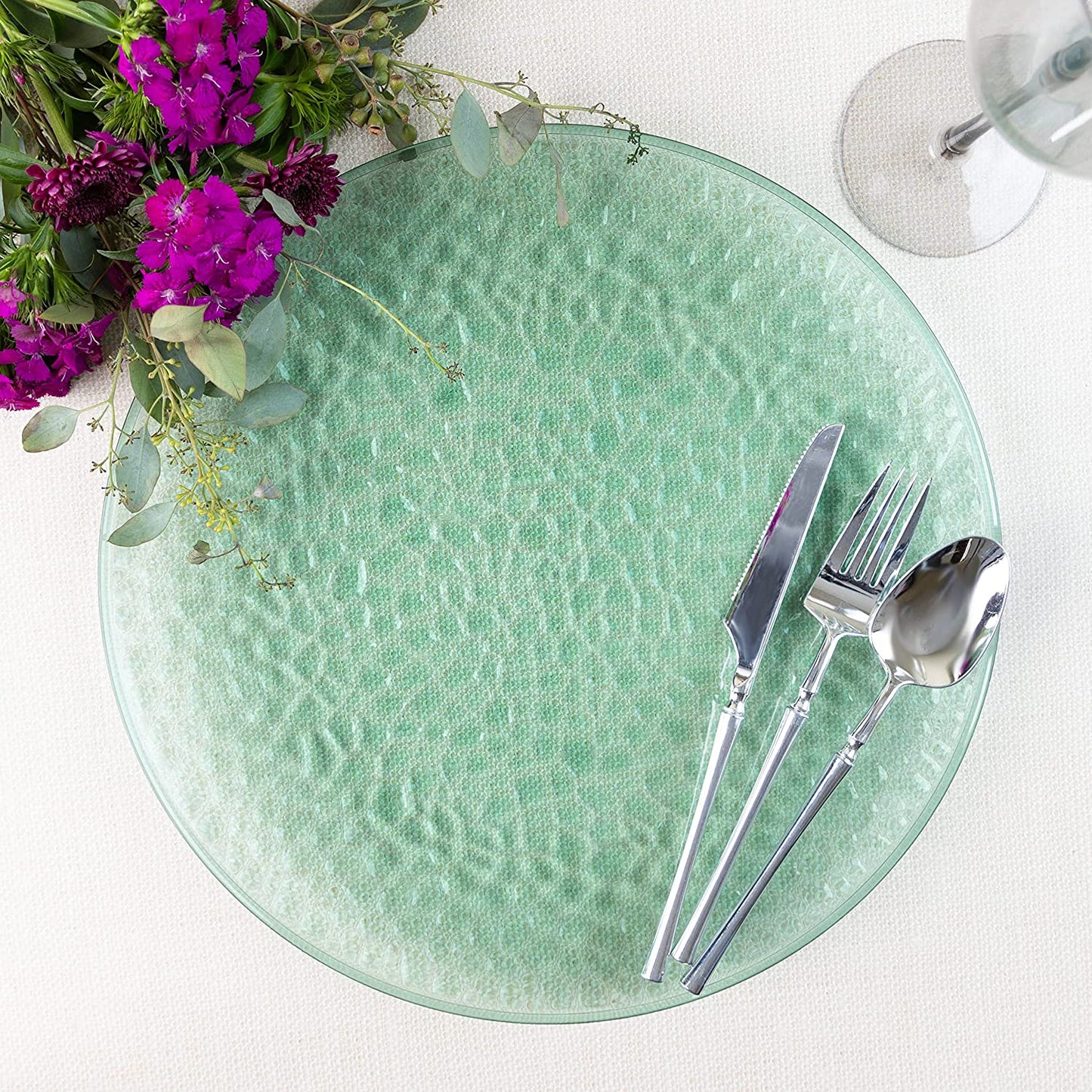 Plastic Hammered Green Lunch Plates Gold Rim Combo Party Set