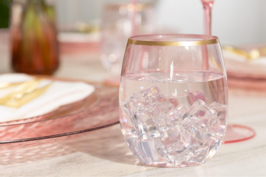 Raise a Toast in Style: Introducing Our 12oz Stemless Plastic Goblets with Gold Rim!