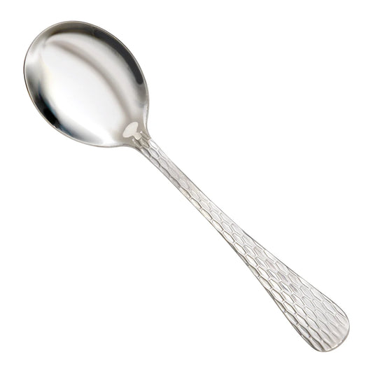 Winco 0023-04, 18/0 Hammered Finish, Med Weight Caspian Bouillon Spoon