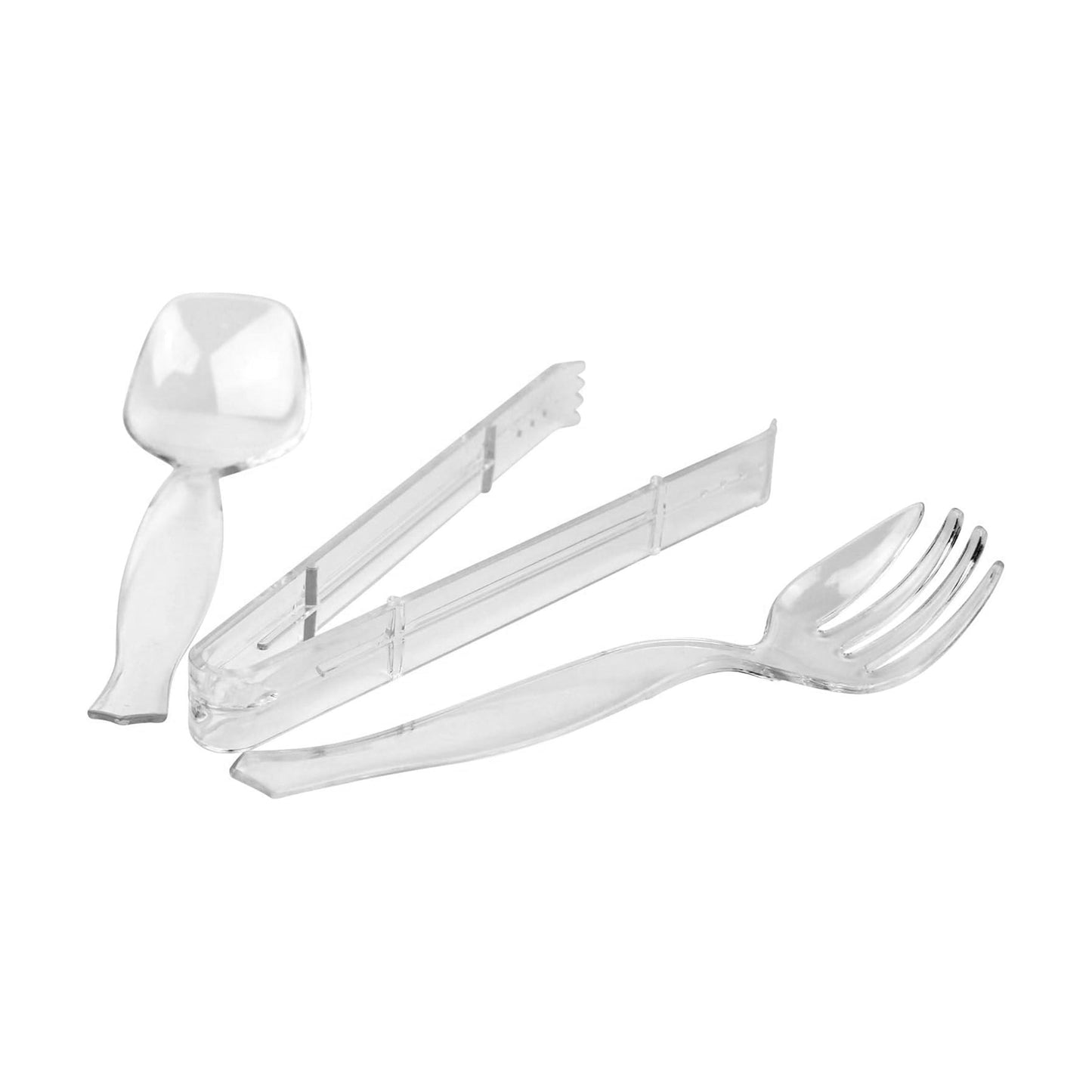 Plastic Disposable Heavy Duty Serving Fork, Spoon & Tongs Set