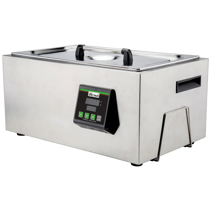 Sous Vide Cooker Tank 1/Pack provides the precision cooking of a traditional sous vide head with the convenience of an all-in-one unit. The 7.4 gallon (28 liter) cooking drawer is designed to gently circulate water reducing heat fluctuations for ideal cooking conditions. The lid conveniently clips to the side of the suis vide cooker when not in use. When time to cleanup, a built-in drain and faucet allow the unit to be drained directly into the sink.