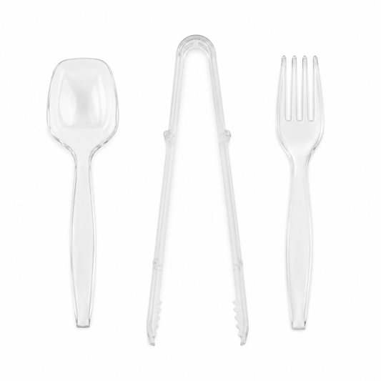 Plastic Disposable Heavy Duty Serving Fork, Spoon & Tongs Set