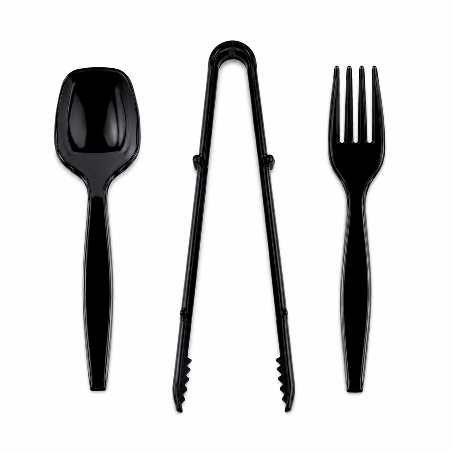 Plastic Disposable Heavy Duty Serving Fork, Spoon & Tongs Set