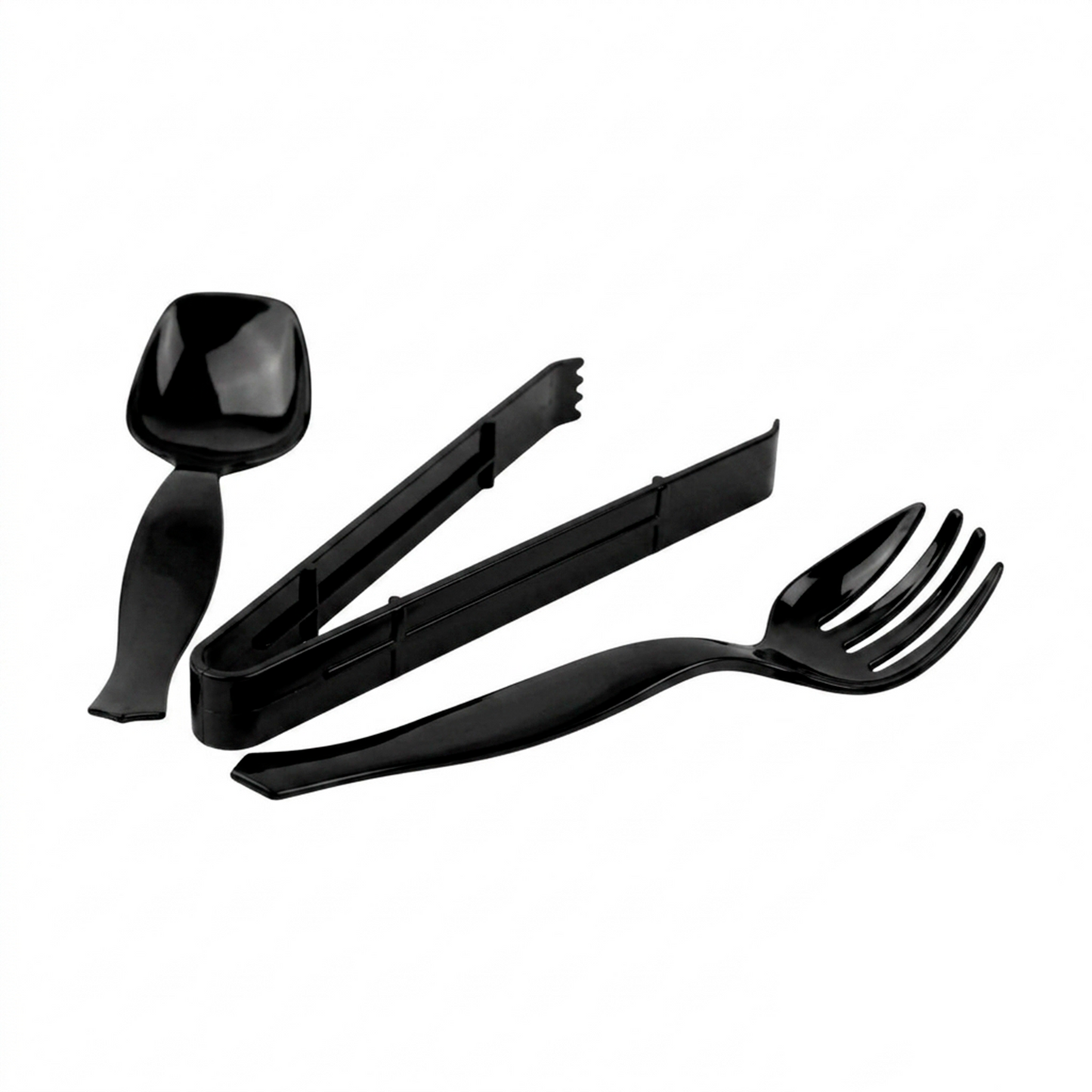 Plastic Disposable Heavy Duty Serving Fork, Spoon & Tongs Set