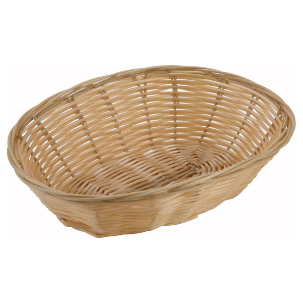 Winco PWBN-9B to PWBN-9V 9" x 7" x 2-3/4", Black/Gold Oval Poly Woven Baskets