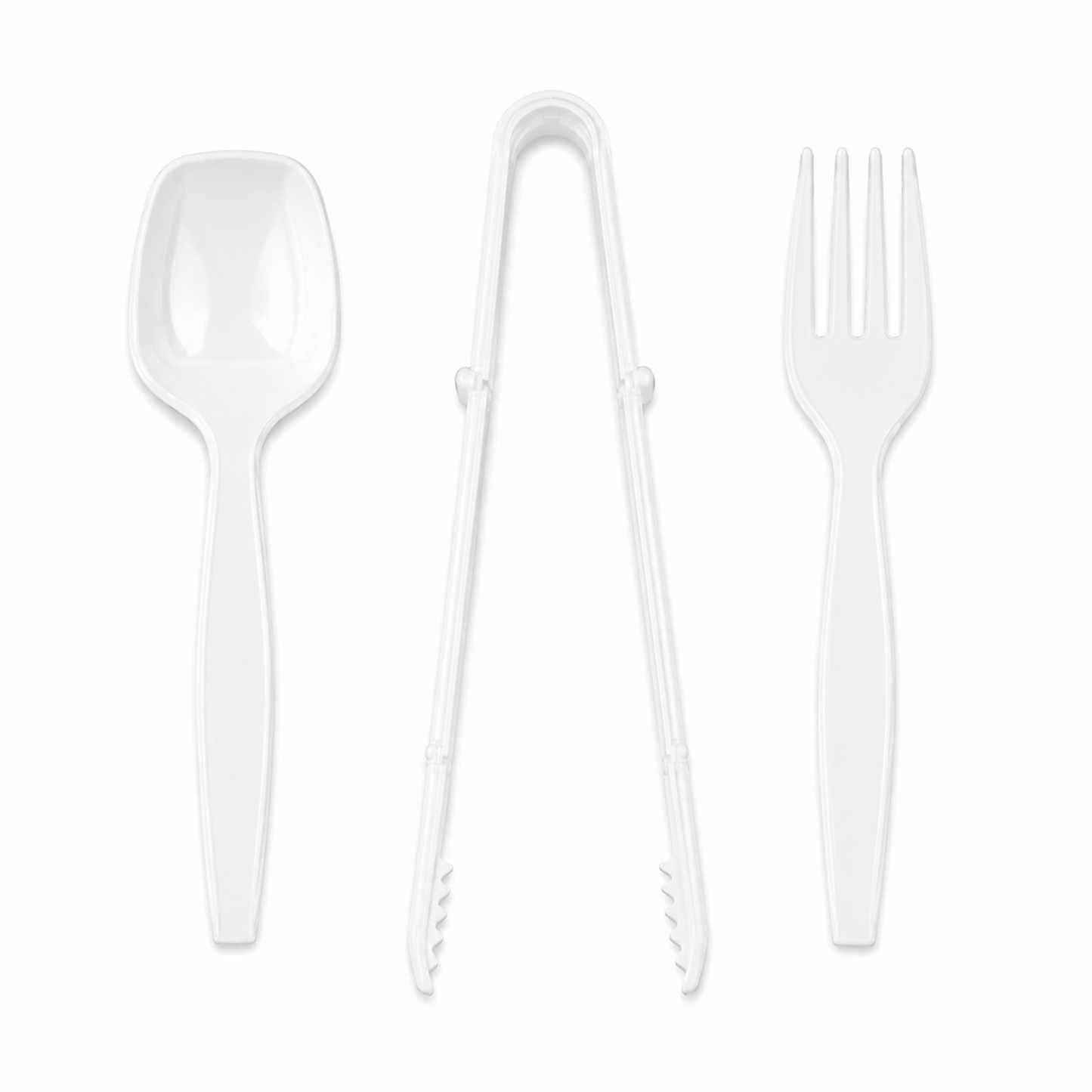 Plastic Disposable Heavy Duty Serving Fork, Spoon & Tongs Set
