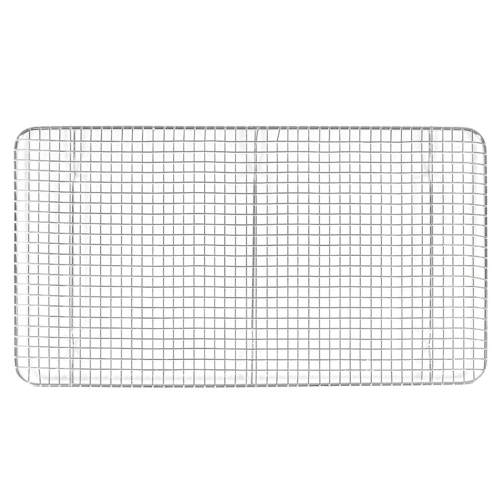Pan Grate for Steam Pan 12/Pack featuring short feet raises foods off the pan bottom to prevent sticking and to drain off water. Moisture can fall off food through the wire grates and collect in the bottom of the pan. This unit’s wire construction is chrome-plated to provide a durable, protective finish.