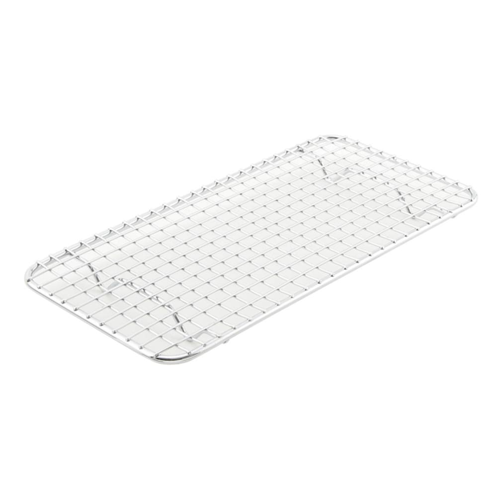 Pan Grate for Steam Pan 12/Pack featuring short feet raises foods off the pan bottom to prevent sticking and to drain off water. Moisture can fall off food through the wire grates and collect in the bottom of the pan. This unit’s wire construction is chrome-plated to provide a durable, protective finish.
