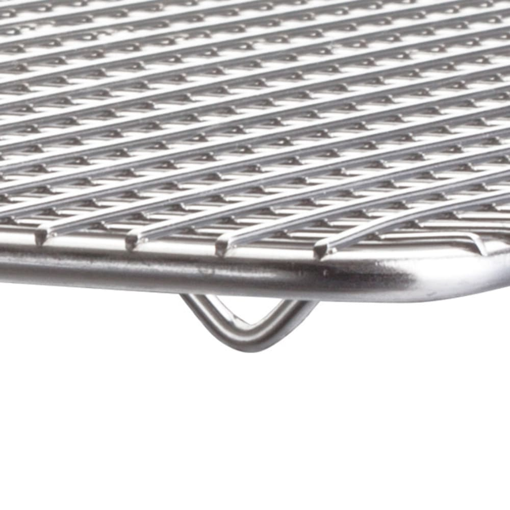 Pan Grate for Steam Pan 12/Pack featuring short feet raises foods off the pan bottom to prevent sticking and to drain off water. Moisture can fall off food through the wire grates and collect in the bottom of the pan. This unit’s wire construction is chrome-plated to provide a durable, protective finish.