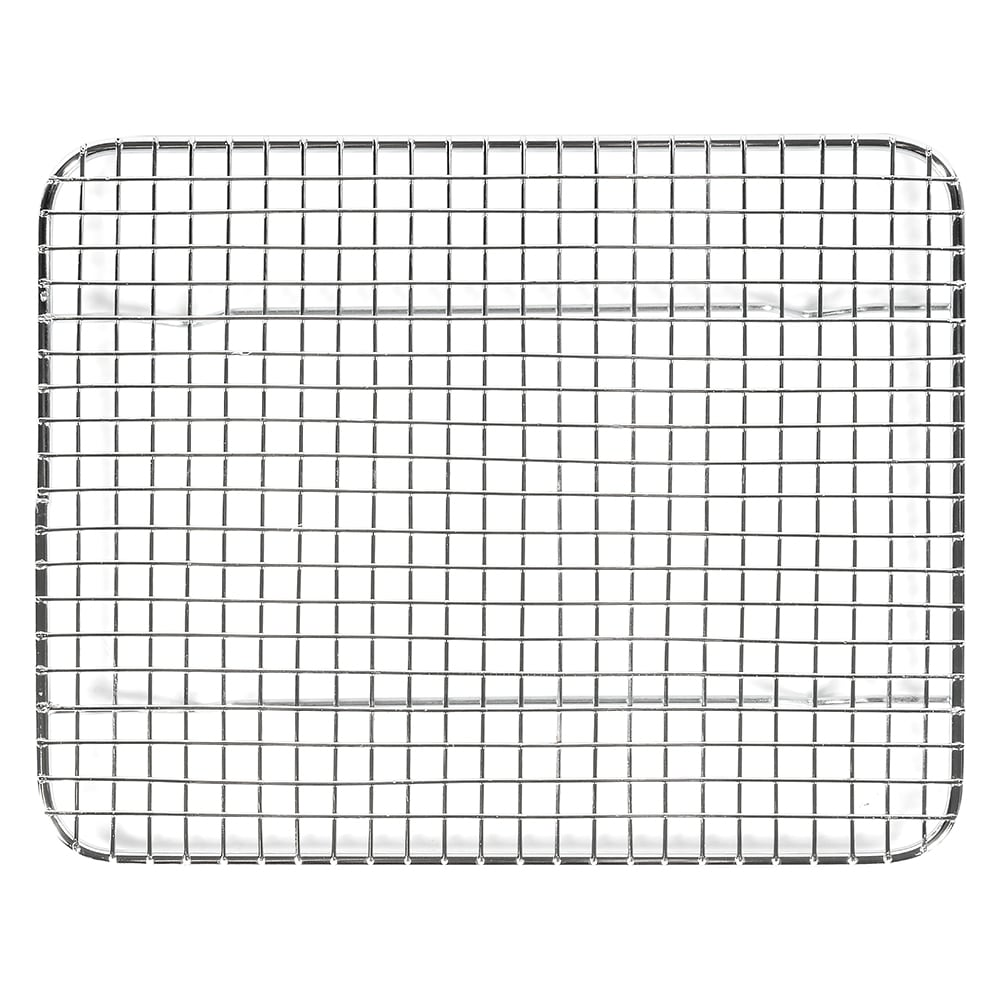 Pan Grate for Steam Pan 12/Pack featuring short feet raises foods off the pan bottom to prevent sticking and to drain off water. Moisture can fall off food through the wire grates and collect in the bottom of the pan. This unit’s wire construction is chrome-plated to provide a durable, protective finish.
