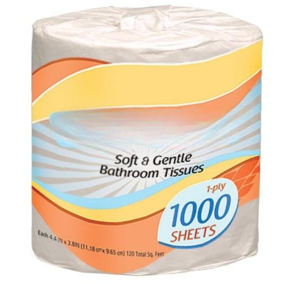 1-ply toilet tissue roll, 1000-sheet bath tissue, long-lasting toilet paper, septic-safe toilet tissue, bulk toilet rolls, commercial and home toilet paper, strong and soft bath tissue.